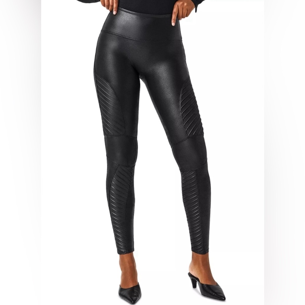 SPANX Black Faux Leather Slimming Moto Leggings